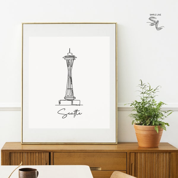 Seattle Space Needle Poster, Seattle Wall Decor Print, Space Needle Art, One Line Draw, Minimalist Art, Travel Poster Art, Home Decor Poster