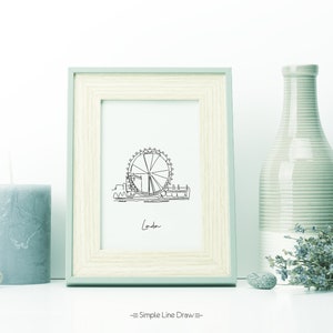 London Eye Poster Print, London Eye Wall Decor, London Eye Wall Art, London Eye Print, One Line Draw, Travel Poster Print, Home Wall Decor