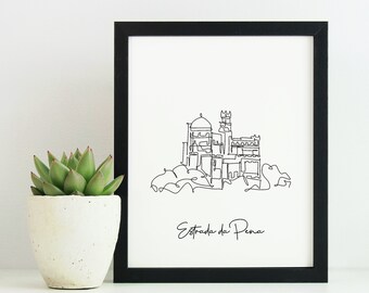 Pena Palace One Line Art Print: Sintra Portugal Skyline (Digital Download)