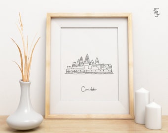 Angkor Wat Cambodia Print, Cambodia Poster, Angkor Wat Wall Decor Poster, One Line Draw, Travel Poster, Home Decor, Minimalist Printable Art
