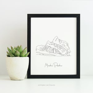 Machu Picchu One Line Drawing Art Print: Minimalist Peru Travel Poster (Digital Download)