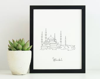 Istanbul Blue Mosque Print: Minimalist One Line Drawing Art (Digital Download)