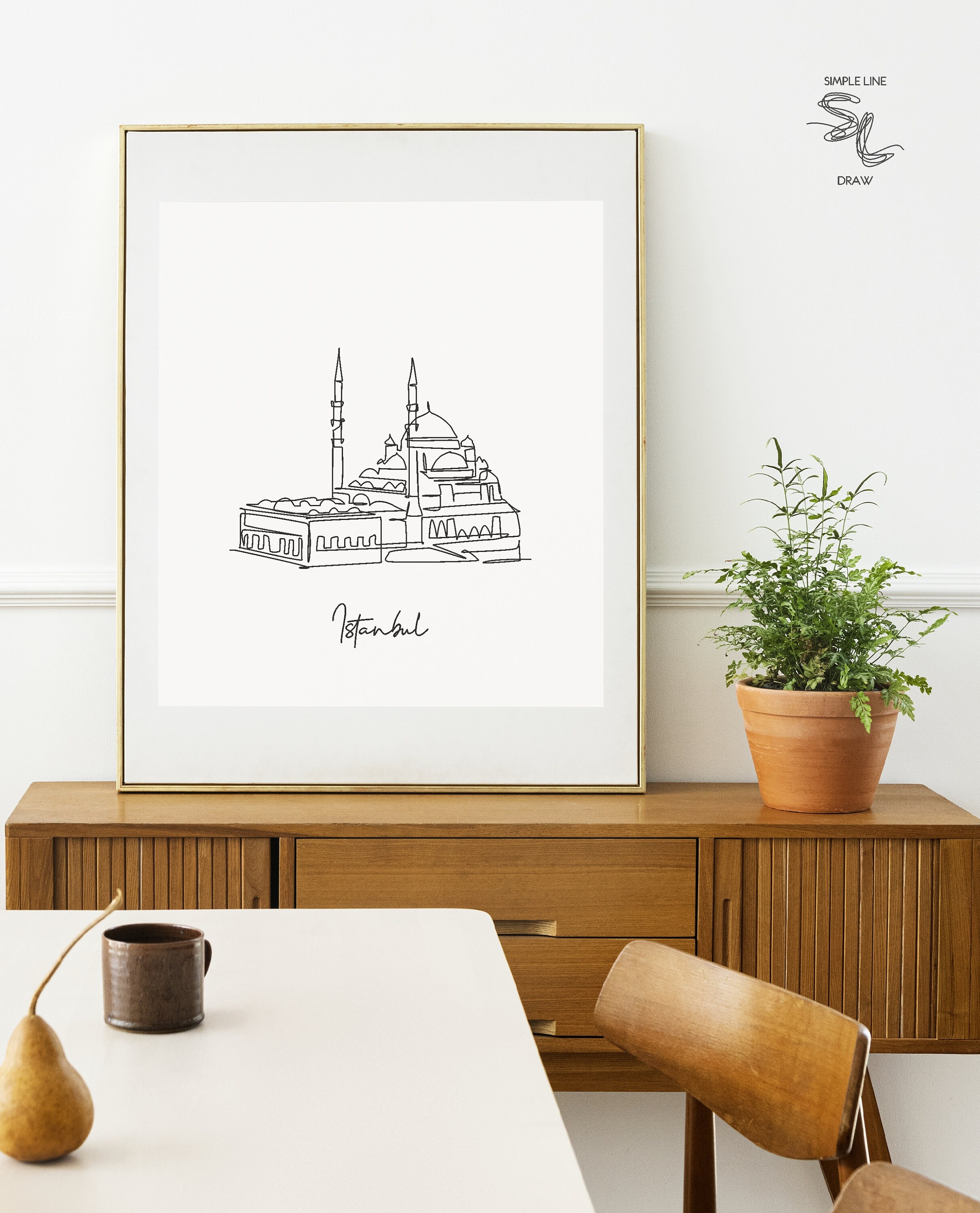 New Mosque Poster, Yeni Cami Istanbul Turkey Wall Art, Valide Sultan Travel Poster, One Line Draw, Home Decor Landmark Print, Minimalist Art