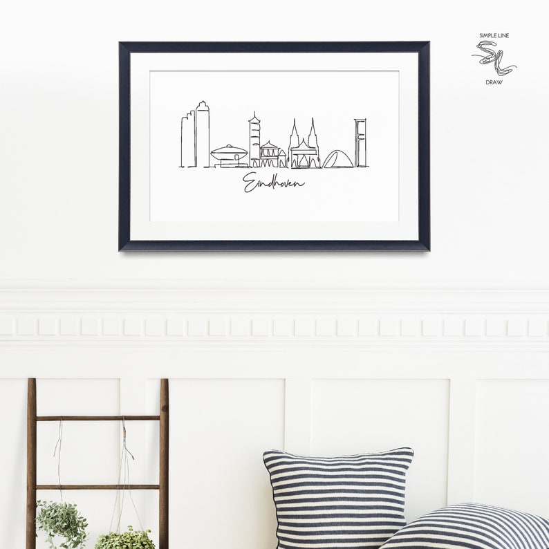 One Line Eindhoven Skyline Printable Fine Line Print Retro Etsy