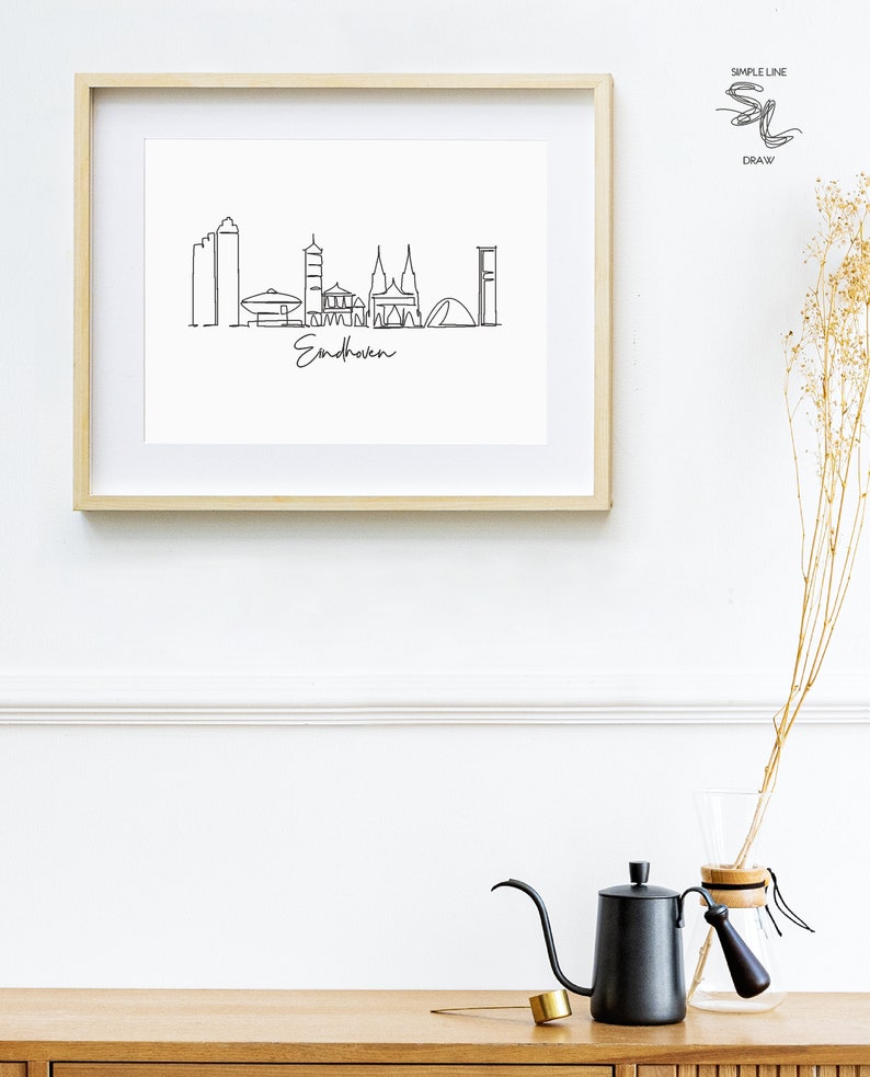 One Line Eindhoven Skyline Printable Fine Line Print Retro Etsy