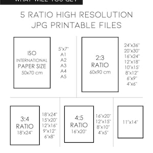 Puede incluir: Un gr&aacute;fico que muestra cinco relaciones de aspecto diferentes para archivos JPG imprimibles. El gr&aacute;fico incluye los tama&ntilde;os de papel ISO internacionales est&aacute;ndar, as&iacute; como las dimensiones en pulgadas y cent&iacute;metros para cada relaci&oacute;n.