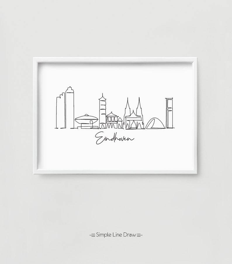 One Line Eindhoven Skyline Printable Fine Line Print Retro Etsy