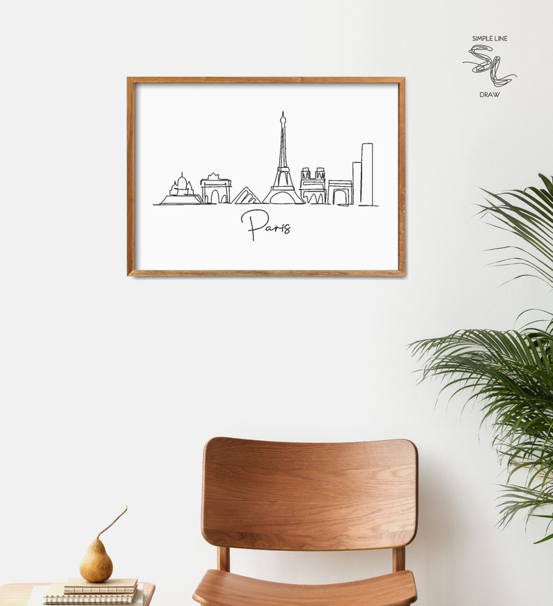 Printable Paris Skyline Wall Decor, Fine One Line Print, Minimal