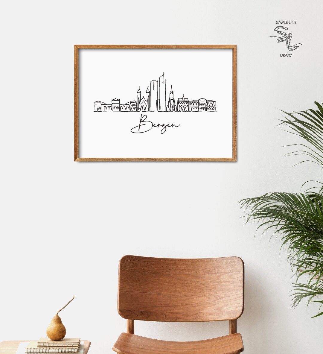 Bergen One Line Draw Skyline Print: Minimalist Art Wall Decor (digital ...