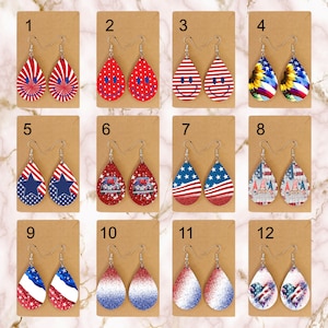 4th Of July Assorted Teardrop Earrings, Patriotic Earrings, Independence Day Earrings, American Flag, Red White and Blue Earrings