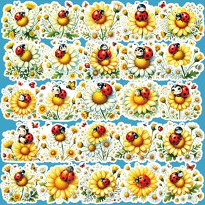 Spring Ladybug Stickers, Ladybugs, Spring, Flowers
