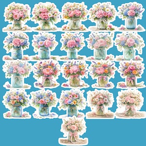 Spring Flowers In A Jar Stickers, Floral, Spring, Gift Ideas
