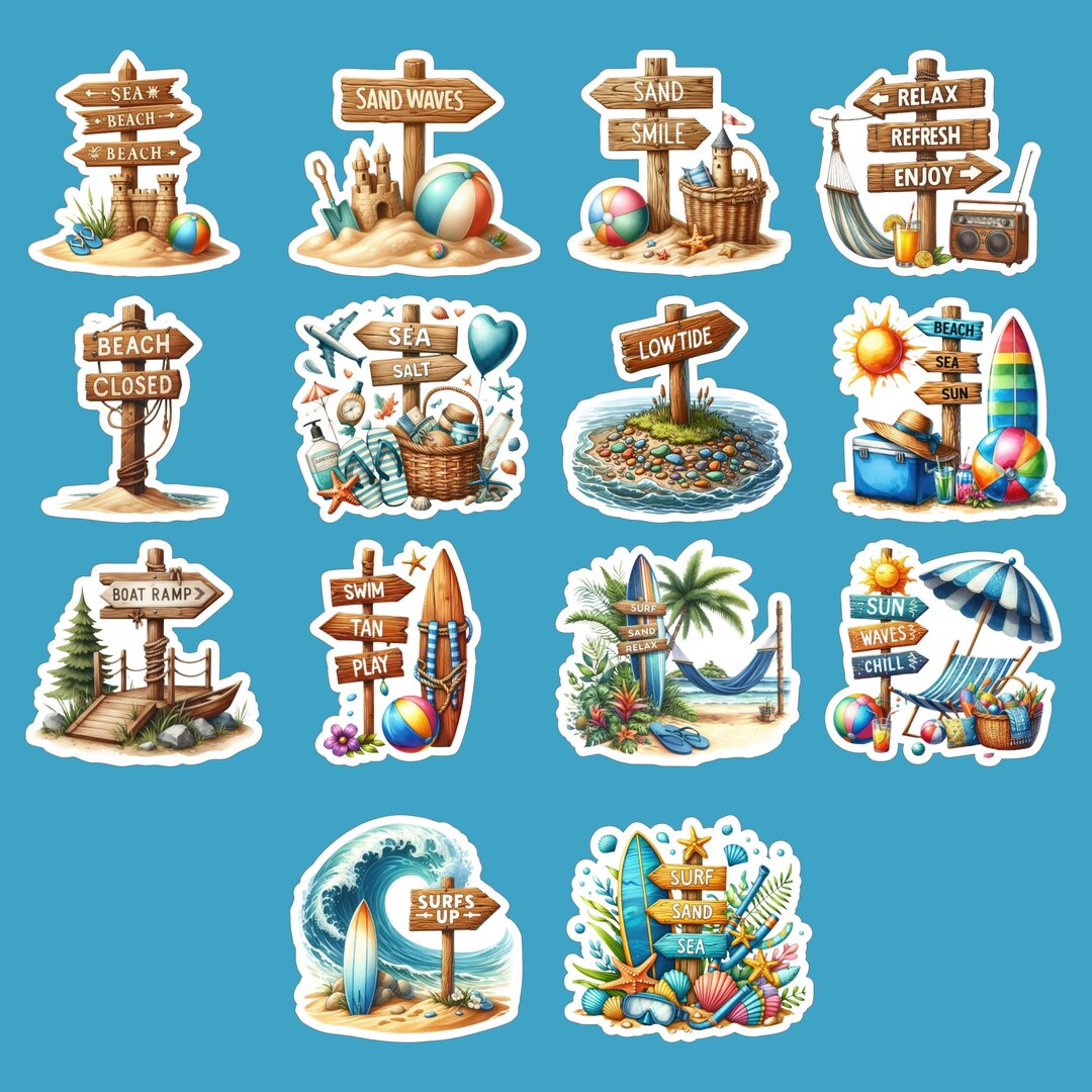 Summer Beach Sign Stickers, Beach, Signs, Summer - Etsy