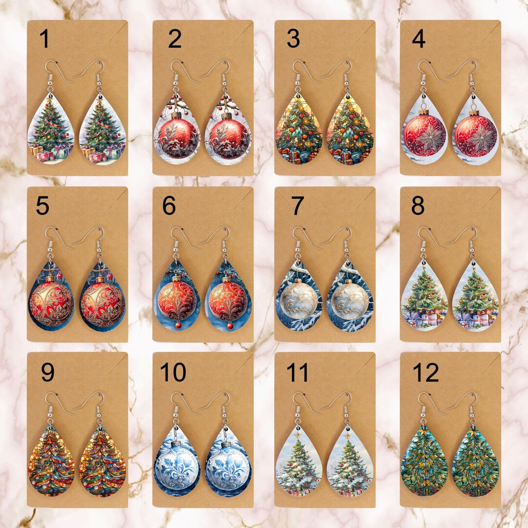 Christmas Trees and Ornaments Teardrop Earrings Etsy