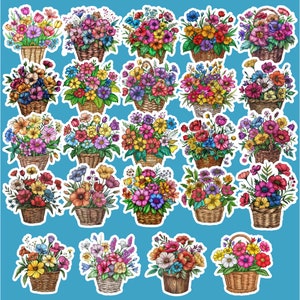 Spring Flower Baskets Stickers, Flowers, Basket Of Flowers