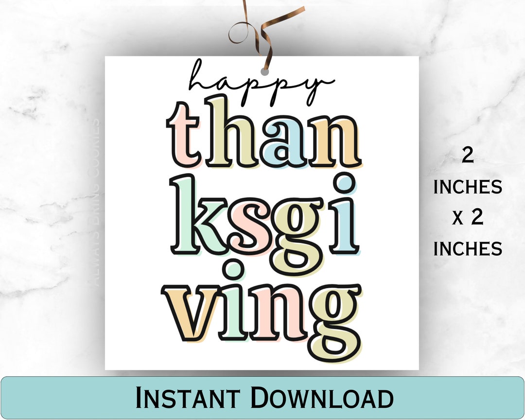 Cute Happy Thanksgiving Pastel Printable Cookie Tag, Instant Download ...