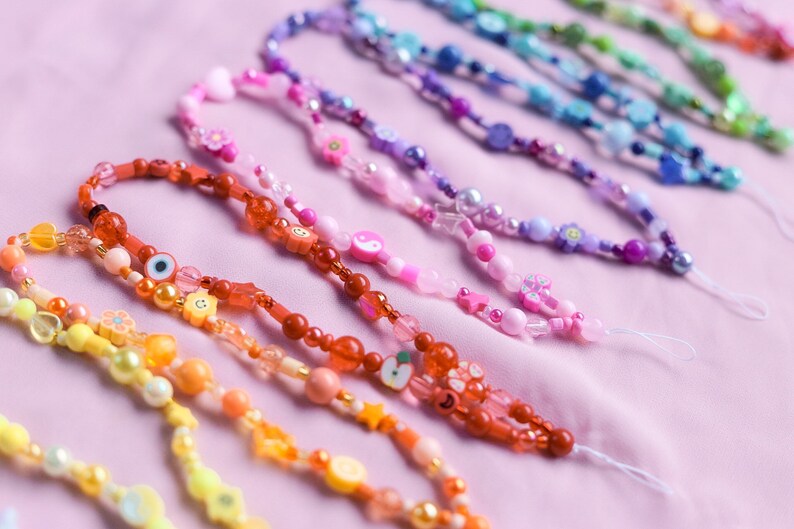 Colorblock Phone Straps Cute Phone Charms Kawaii Beads Etsy