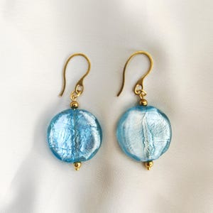 Pendientes de cristal azul, cuentas de cristal lampwork, pieza única