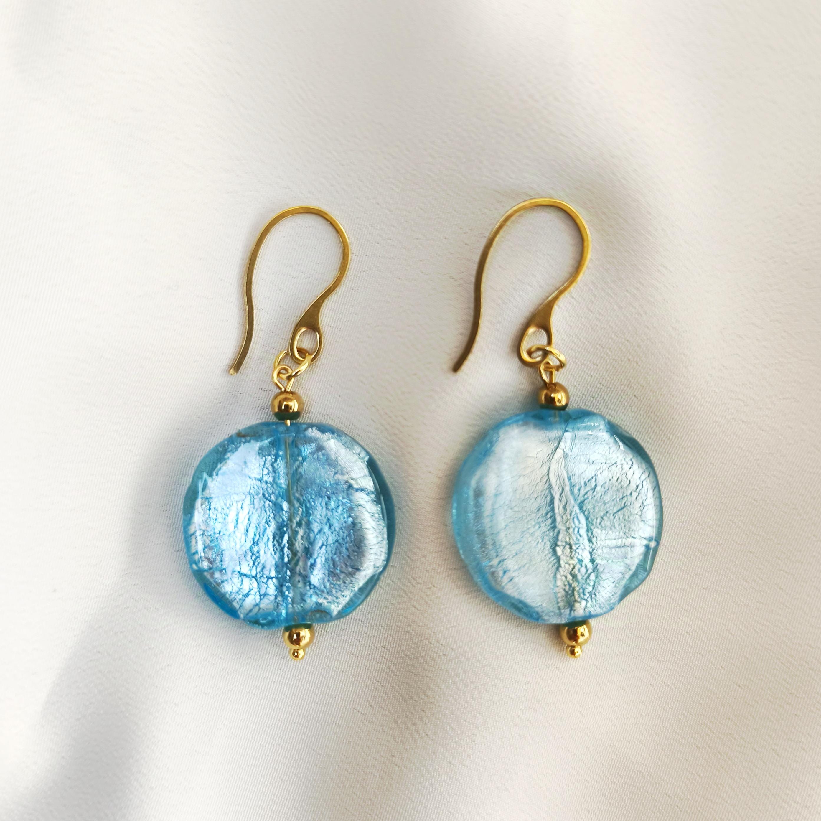 Orecchini A Cerchio Etnici In Ceramica E Vetro Trasparente - Argento, Lunghi 80 Mm, Con Chiusura A Gancio