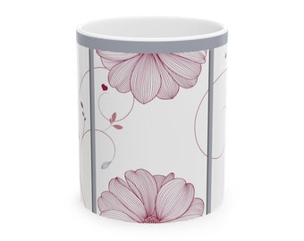 Flowers and Butterflies- Ceramic Mug, (11oz, 15oz)