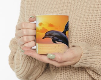 Dolphin-Ceramic Mug, (11oz, 15oz)