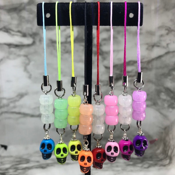 Skull Phone Charm | 8 Color Options | Glow in the Dark Pony Beads | Y2K Phone Charm | Phone Charm | Phone Accessory | Spooky Phone Charms