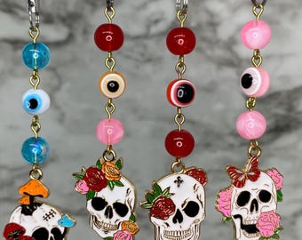 Flower Skull Phone Charm | Evil Eye | Phone Charm | Spooky Phone Charm | Phone Accessory | Purse Accessory
