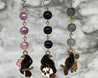 Crow Raven Beaded Phone Charm: Spooky Phone Accessory