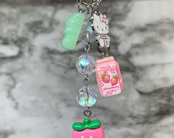 Pink Strawberry Milk Purse Charm | Iridescent | Gummy bear | kitty | Summer Keychain