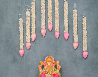 Lily Lotus Garlands for Pooja Mandir Decoration, Indian Backdrop Decor, Sola Wood Flower, Lotus hanging, Diwali, Ganesh Chaturthi decoration