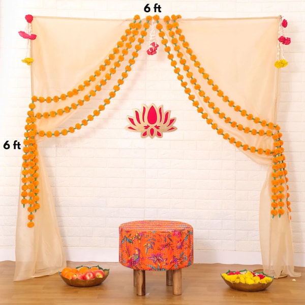 Soporte de fondo ajustable de 6 pies x 6 pies, soporte de fondo de metal de 3 tamaños para bodas, Pooja, Haldi, inauguración de la casa, soporte de pared de flores de fondo de fotos