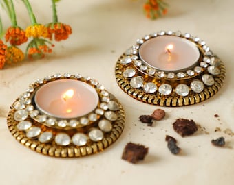 Kundan Tealight holder, Candle Diya holder for Indian return gift, Diwali Gift, Indian wedding favor, House warming, return gift for pooja
