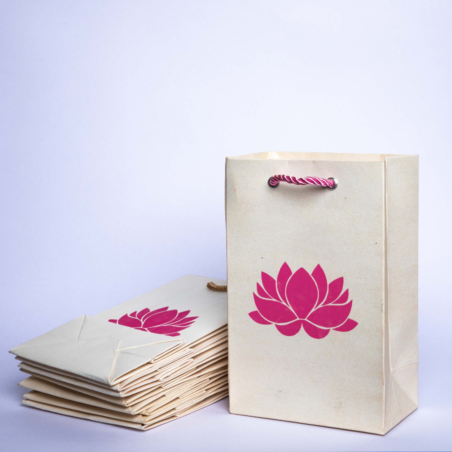 Lotus printed gift Bags Set Of 8/Desi Gift Bags/Pearl white Etsy