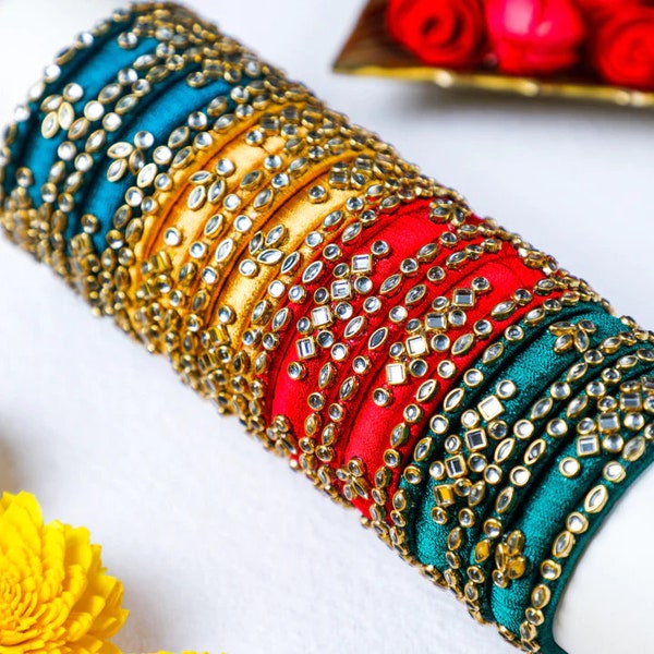 Silk thread Kundan Bangles, Varalakshmi pooja return gifts, Pooja favors, housewarming gift, Mehndi Favors, Wedding Bangles, Indian Bangles