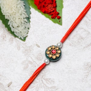 Green Kundan Rakhi, Rakhi for Raksha Bandhan, Designer Rakhi for Brother, Rakhi For Bhai, Rakhi bracelet, Thread Bracelet, gift for bro