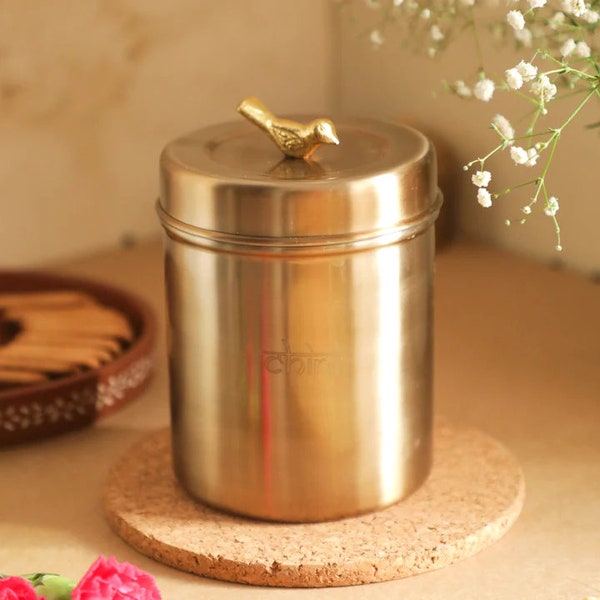 Sugar Storage Jars, Stainless Steel Canister with Airtight Lid, Indian Retro Style Containers, Kitchen Organizer Storage Jar -1 Kg (1300 ml)