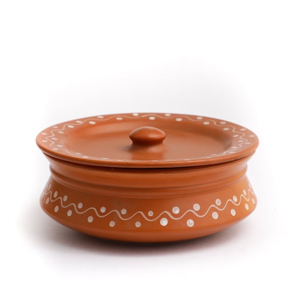 Ceramic Serving Bowl with Lid(1000 ml), Indian Pottery Curd, Yoghurt Pot, Traditional Biryani Handi, Clay Pot, Curry Pot, Indian return gift