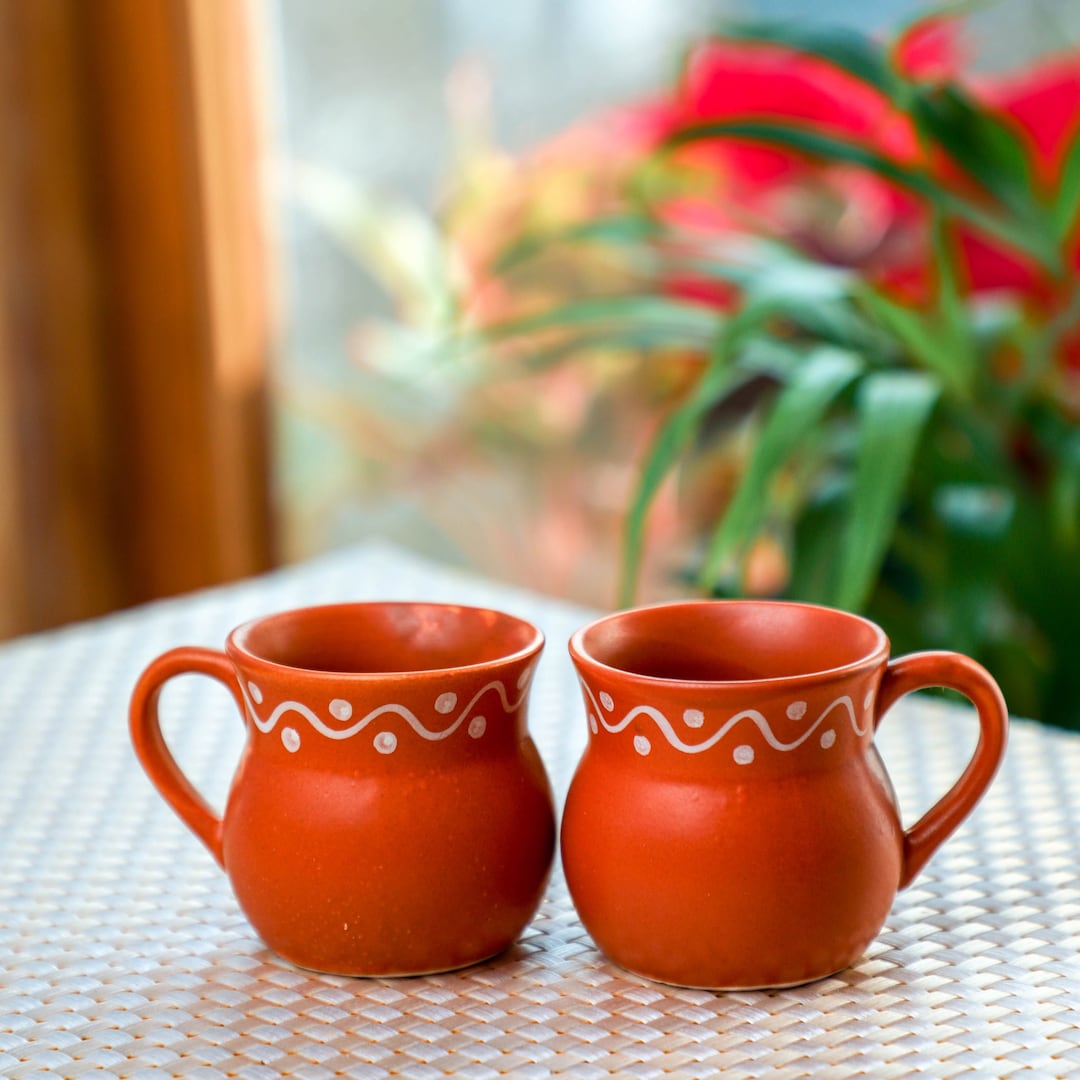 Muggu Indian Chai Cups, Handmade Earthen Ceramic Tea Cup, Housewarming