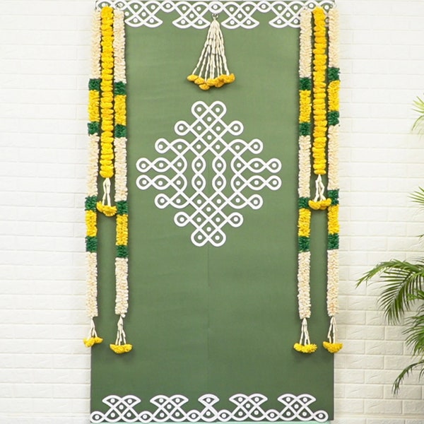 Décor de fond Kolam, décor de fond pour Pooja, kit de décor de fond indien Muggu, décoration de fond indienne, décor de pendaison de crémaillère, décoration de Diwali