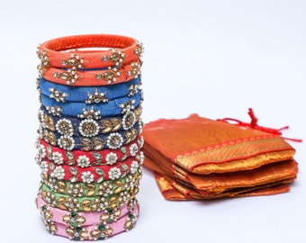 Bangles with Potli bag, Varalakshmi Pooja return gift,  Silk thread Kundan bangles, wedding housewarming return gifts, bridal shower gifts