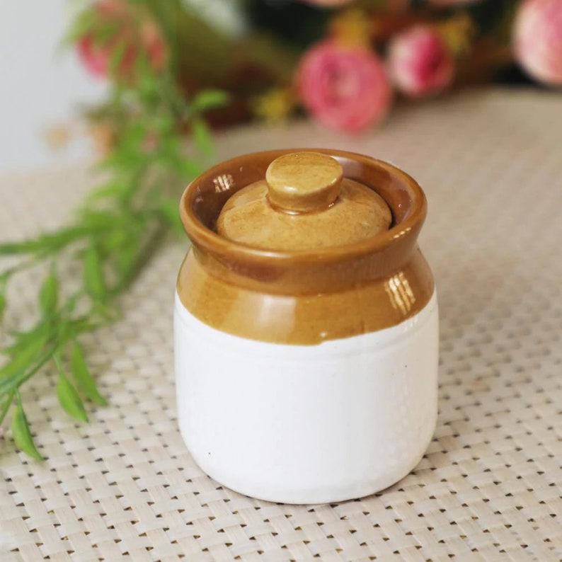 Indian Ceramic Pickle Jar for Dining Table, Small Achaar jaadi, Pickle barni, Indian Return Gifts, Pooja Return Gifts, Wedding Return Gifts image 1