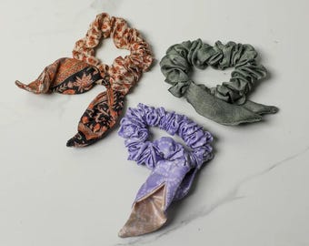 Sari scrunchies, Recycled Scrunchies, upcycled sari fabric scrunchies, Boho Scrunchies, Bridesmaid Gift,  old sari Scrunchies, zero waste