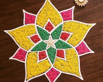 Rangoli Mat, Multicolor floor rangoli with shola fillers, rangoli decorations, Diwali decorations, Diwali Rangoli,