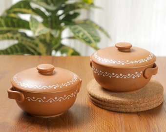 Handmade Ceramic Casserole Dish with Lid,  Pottery Handi, Biryani Pot, Indian Housewarming gift, Clay Pot for Serving, Earthen curry pot