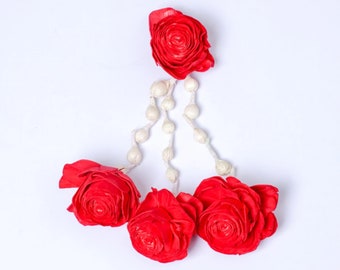 Artificial Mogra Flower hangings for Indian Backdrop Decorations, Pooja mandir Decor, Diwali, Mehendi haldi Decor, Rose Solawood Flowers,