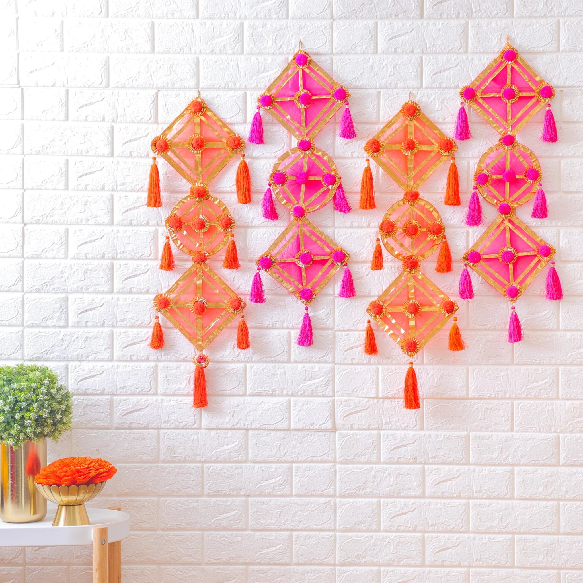Indian Wall Hanging, Pompom Gota Hanging, Indian wall decor, fabric wall hanging for backdrop, Diwali decor, pooja decor, haldi mehndi decor