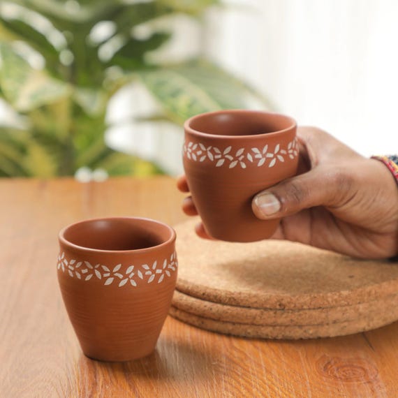 Muggu Indian Chai Cups, Handmade Earthen Ceramic Tea Cup