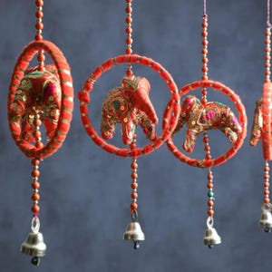 16'' Rajasthani Umbrella Elephant Hanging with Bell, Indian Wedding Decor, Indian Home Decor, Wind Chimes, Pooja Return gifts, Diwali Decor Style 3
