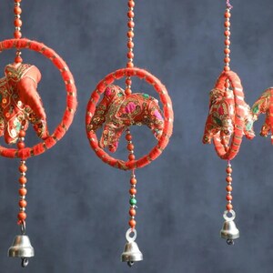 16'' Rajasthani Umbrella Elephant Hanging with Bell, Indian Wedding Decor, Indian Home Decor, Wind Chimes, Pooja Return gifts, Diwali Decor image 11