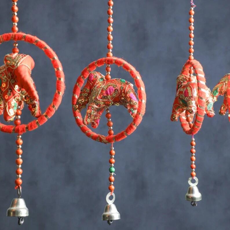 16'' Rajasthani Umbrella Elephant Hanging with Bell, Indian Wedding Decor, Indian Home Decor, Wind Chimes, Pooja Return gifts, Diwali Decor image 11